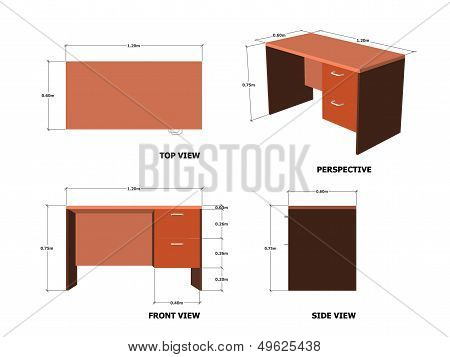 Office Table Plan Front Side Perspective View