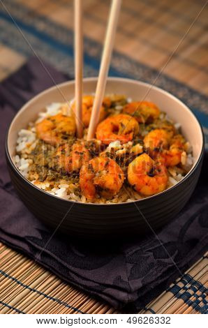 Curry Prawns with rice - Caribbean Tasy food