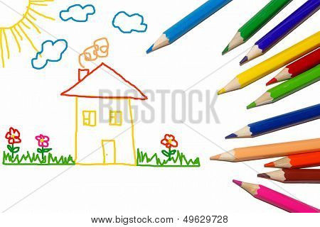 crayons and childish drawing