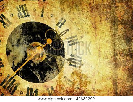grunge rusty background with clock - time concept