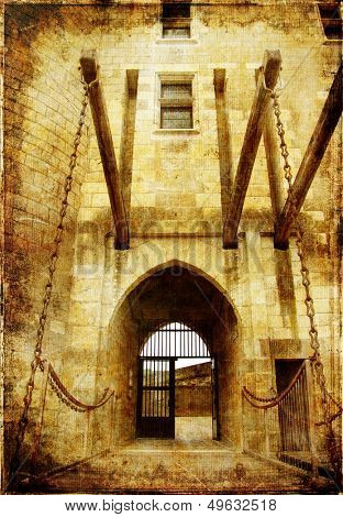 castle' entrance gate - picture in retro style