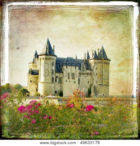 medieval castle - retro style picture with artistic border