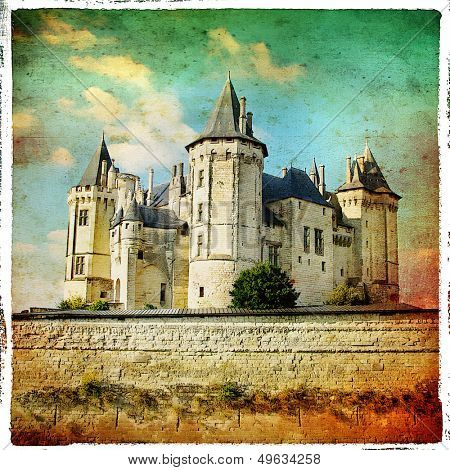  castles of Loire valley - Saumur - retro series