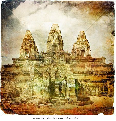 ancient cambodian temple Pre rup - picture in retro style