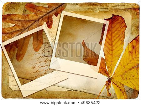 autumn retro background with frames and leaves