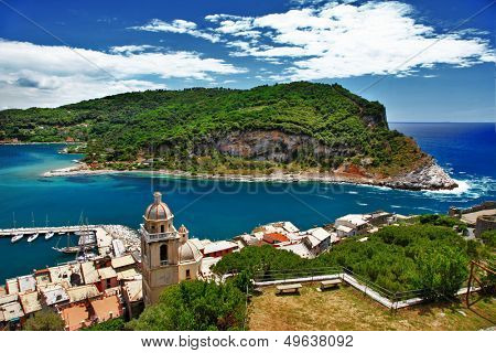 Italian riviera series. Portovenere. view of port with island