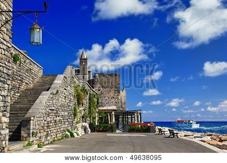pictorial Italy series - Portovenere. castle with church