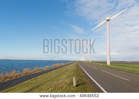Wind turbines in Holland at the Eemmeerdijk in Zeewolde
