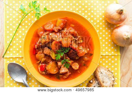 Stew Zucchini Stewed Vegetables Meat Food Meal Vintage