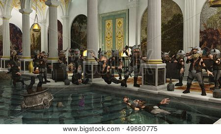 Toon Viking Horde in the Bath House
