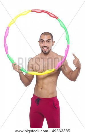Man doing excecises with hula hoop