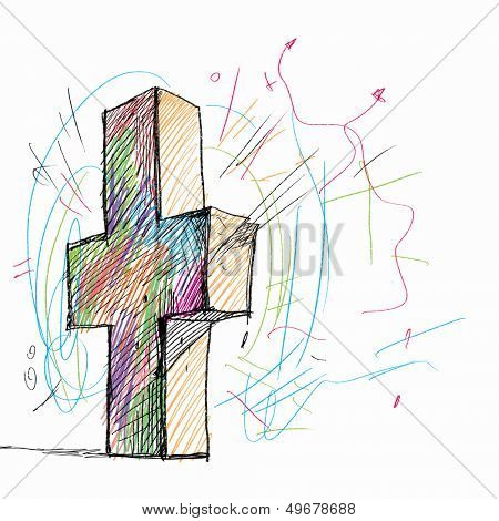 Sketch image of cross against white background