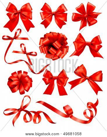 Velká sada červená Dárková mašle se stuhami. Vektorové ilustrace. 