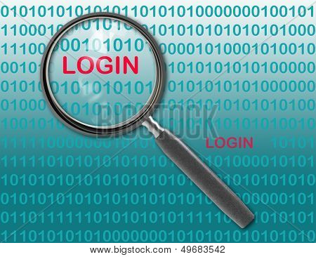 Close Up Of Magnifying Glass On Login