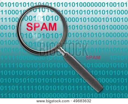 Close Up Of Magnifying Glass On Spam