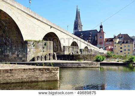 Bridge across the river in Regensburg, Germany