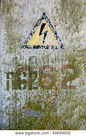 Abandoned military base  near Chernobyl alienation area, Ukraine.Radio communication centre.High voltage sign