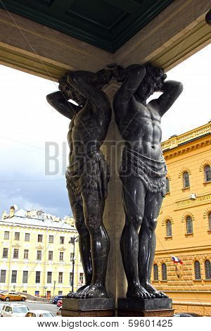Marble Atlantes, Holding The Roof Of The Hermitage