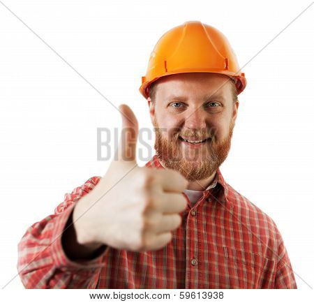 Man In A Protective Construction Helmet