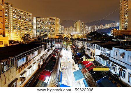 Hongkong tradtional market and lion rock landmark