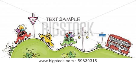 cars and bus on hills 