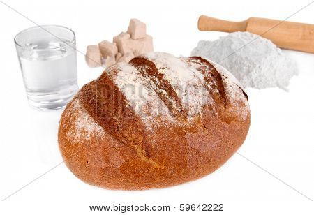Composition with rye bread isolated on white