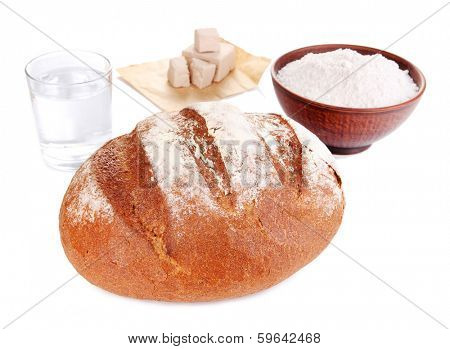 Composition with rye bread isolated on white