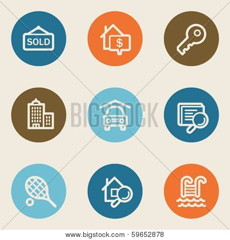 Real estate web icons , color circle buttons