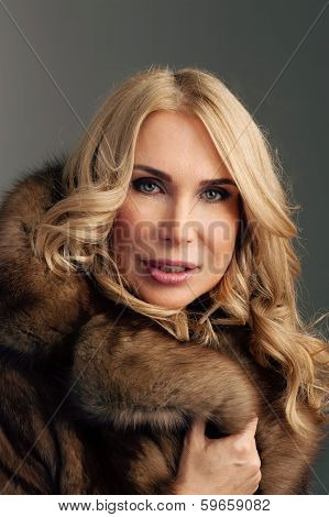 Beauty Fashion Woman In Fur Coat Winter.