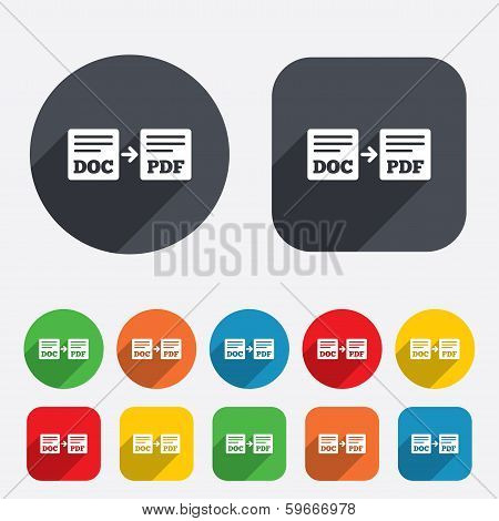 Export DOC to PDF icon. File document symbol.