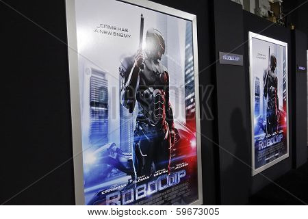 LOS ANGELES - FEB 10: Atmosphere, Poster, at the premiere of Columbia Pictures' 'Robocop' at TCL Chinese Theatre on February 10, 2014 in Los Angeles, California