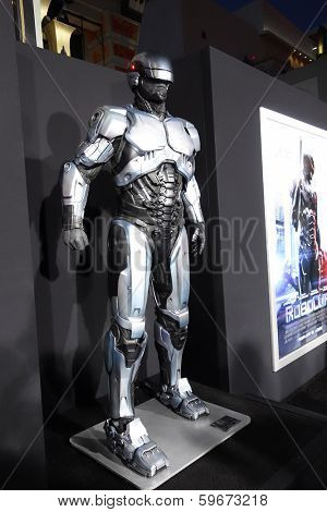 LOS ANGELES - FEB 10: Atmosphere, Poster, Statue at the premiere of Columbia Pictures' 'Robocop' at TCL Chinese Theatre on February 10, 2014 in Los Angeles, California