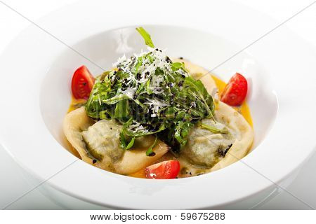 Ravioli with Cheese and Spinach and with Pumpkin Cream