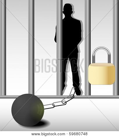 Illustration Of Business Man In Prison Isolated On White Background