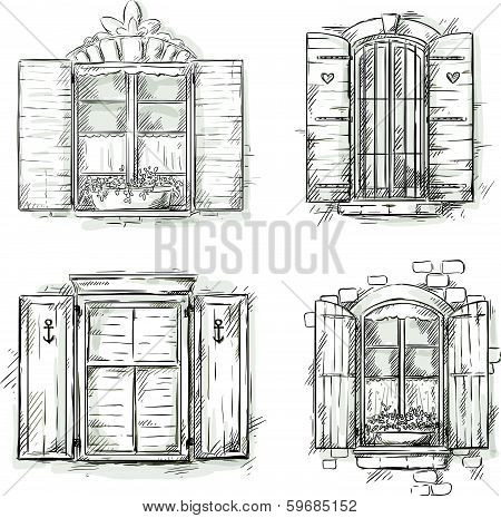 Vintage window hand drawn set
