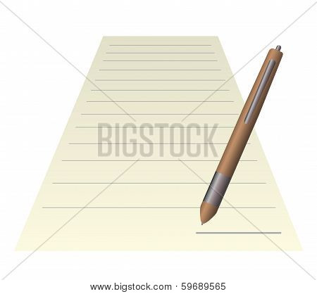 Blank note paper with pen. isolated on white.