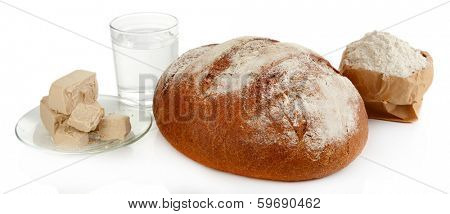 Composition with rye bread isolated on white