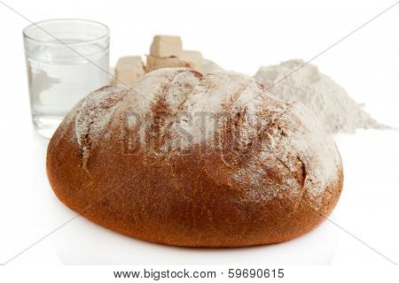 Composition with rye bread isolated on white
