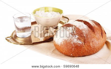 Composition with rye bread isolated on white