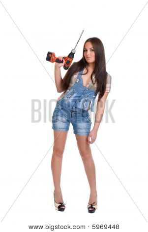 Woman holding battery drill