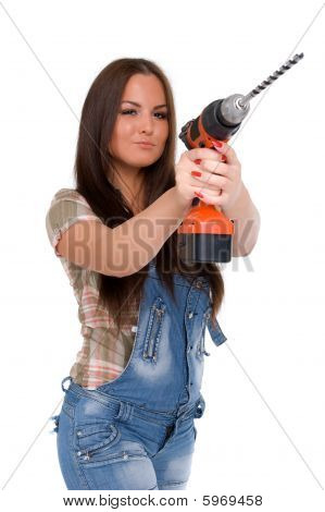 Woman holding battery drill