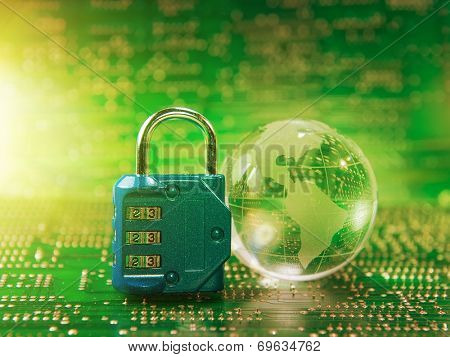Lock and glass earth with technology style