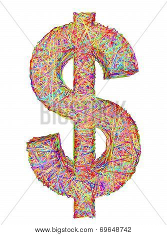 Dollar Sign Composed Of Colorful Striplines Isolated On White
