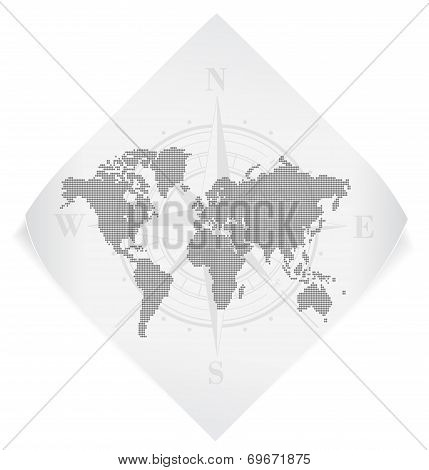 World map over white paper sticker isolated on white