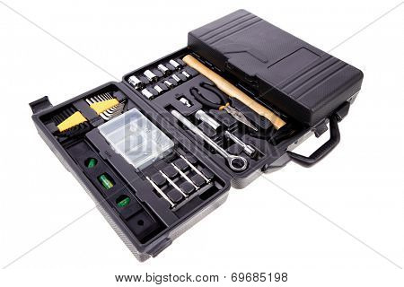 toolbox set of tools include hammer wrench bit driver pliers hex key bush level hex key
