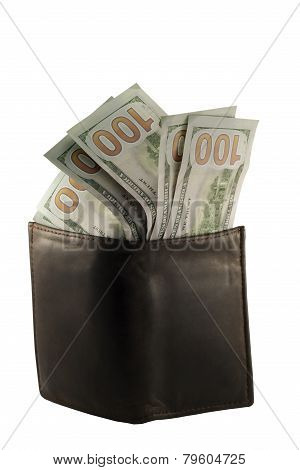 Dollar banknotes in leather wallet
