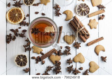 Traditional mulled wine with spices. Shallow depth of field
