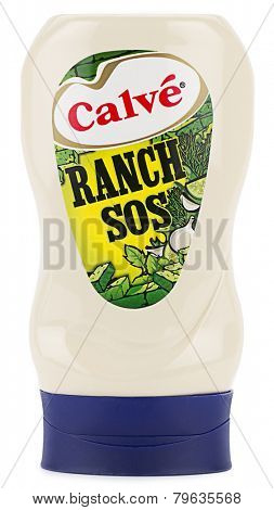 Ankara, Turkey - October 28, 2014: A bottle of Calve Ranch sauce isolated on white background.  