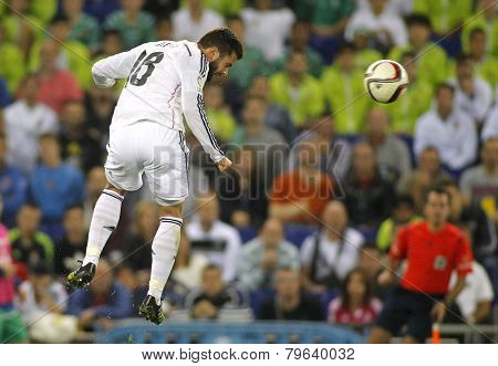 BARCELONA - MAY,11: Nacho Fernandez Iglesias of Real Madrid during the Spanish League match between Espanyol and Real Madrid at the Estadi Cornella on May 11, 2013 in Barcelona, Spain
