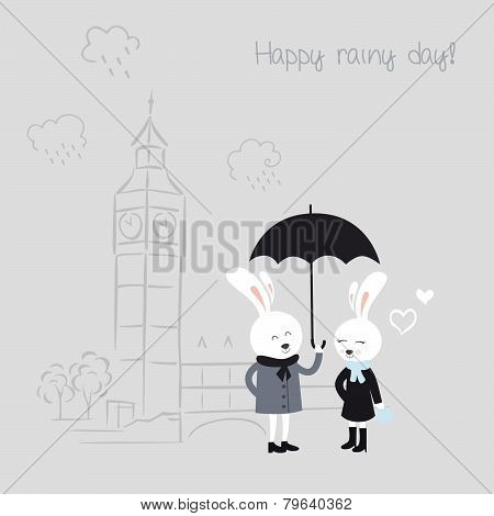 Bunnies with umbrella